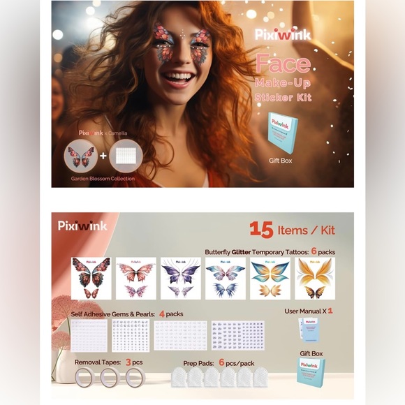 Butterfly Face Makeup Tattoo Kit Festival Glitter Face Gems - Picture 6 of 10